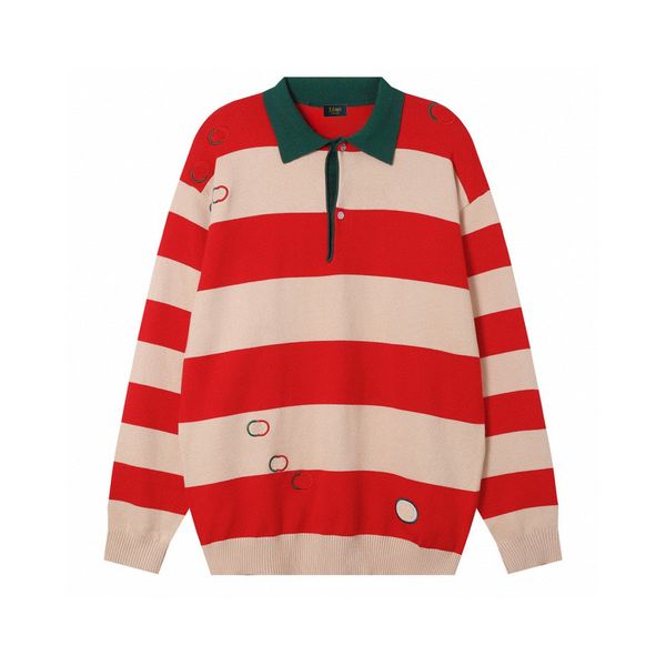 Luxury Mens Sweater Designer Lettre de broderie pulls Paris Femmes Polo Neck Red Stripe Pullover Laine Jumper