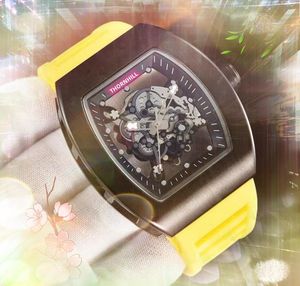 luxe heren drie steken horloges 43 mm hoge kwaliteit quartz uurwerk klok hol transparant skelet wijzerplaat rubberen band sport auto datum klassiek polshorloge geschenken