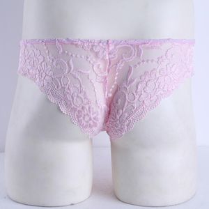 Luxury Mens Underwear Sissy Lingerie Panties Lace Floral Bulge Souch Low Rise Voir à travers Bikini Brief