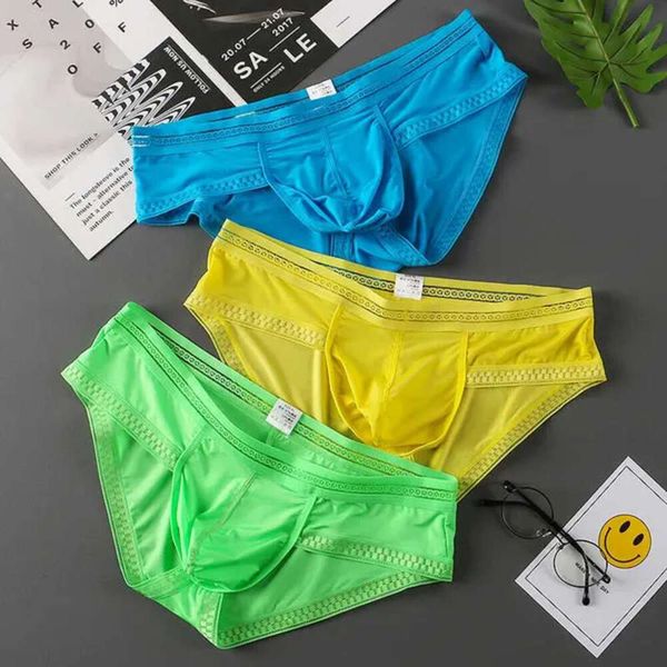 Luxury Mens Underwear Underpants 3pc Briefs Ice Silk U Souch Men Sexy Lingerie Low-Rise Summer Paleties Man Sea Sea Satin Tiroirs Kecks Thong Vhj7