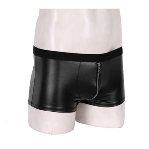 Luxury Mens Underwear Underpants lingerie cuir aspect humide look zipper gonflement socle basse hauteur boxer shorts sexy tiroirs serrés kecks string tush