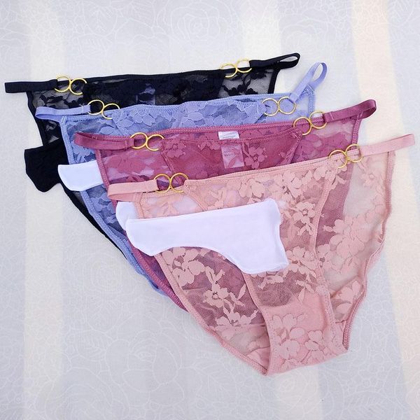 Sous-vêtements pour hommes de luxe Voir à travers des mémoires de dentelle florale Lingerie Sissy Pénis gaine Pantes Coute Bikini Low Rise Costume érotique tiroirs Kecks Thong 18eq