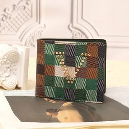 Portefeuille de luxe pour hommes 2024 Nouveau portefeuille de camouflage de Willow Nail Camouflage Plaid portefeuille portefeuille courte portefeuille 5a Sac en cuir authentique avec boîte d'origine