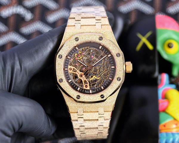 Reloj de lujo para hombre Relojes de pulsera de oro rosa de 18 quilates Bisel de diamantes de colores Relojes de diseño mecánicos automáticos suizos Tourbillon calado Dial Cristal de zafiro