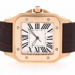 Luxury Mens Watch 2836 Mouvement automatique Étui en or rose avec cadran blanc STRAPE DE CUIR BRAUN