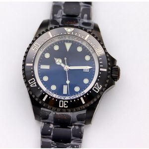 Reloj de lujo para hombre 44 mm Esfera negra azul Mar Todo negro PVD/DLC Movimiento mecánico automático Acero inoxidable recubierto Fecha Bisel de cerámica Reloj de pulsera luminoso maestro