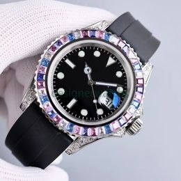 Luxe herenhorloge automatisch uurwerk mechanisch horloge zwarte wijzerplaat tweerichtingsrotatie buitenring waterdichte rubberen band herenhorloge kan saffierglas toevoegen