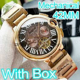 Montre de luxe pour hommes montre de créateur de haute qualité calendrier année mois date 42mm montre automatique 316 bracelet en cuir de veau en acier inoxydable verre minéral Superclone avec boîte