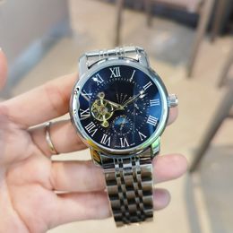 Luxe heren Watch Moon Phase Top merkontwerper Men Mechanische automatische horloges Alle roestvrijstalen band Waterdichte vliegwiel polshorloges voor man kerstcadeau