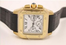 Luxury Mens Watch New Men 100 XL Reloj Craonografías Mira de cuero negro Case de oro Men039s Sports Wallwatches6291119