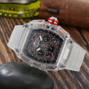 Luxe herenhorloge quartz multifunctioneel lopende seconden dames casual horloges transparant rubberen band287M