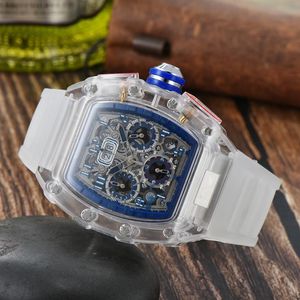 Luxury Mens Watch Quartz multifonction coulant secondes Womens Casual Watchs Transparent Rubber Strap216p
