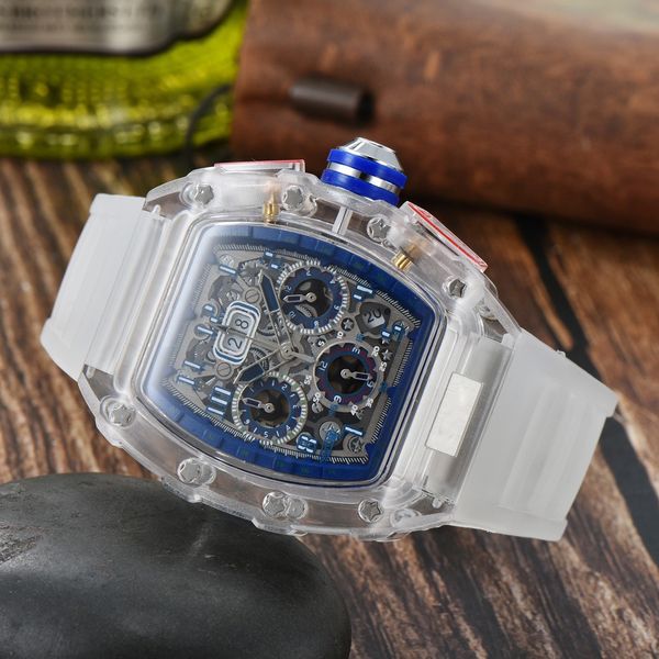 Reloj de lujo para hombre, cuarzo, multifunción, segundos para correr, relojes informales para mujer, correa de goma transparente, 312o