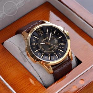 Luxe heren Watch Women Brown Tachymeter Date Leather Sport Quartz Polshorloge Fashion Swiss Design Drop Ship281i