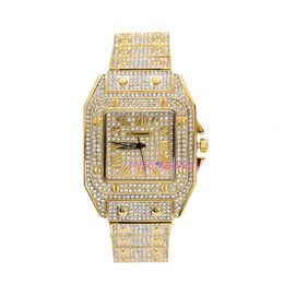 Luxury heren Kijk vrouwen Hip Hop Roman Scale Quartz Fashion Full Diamond Square Dial Hip Watch