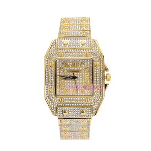 Luxury Watch Women Hip Hop Roman Scale Fashion Full Diamond Square Dial Watch