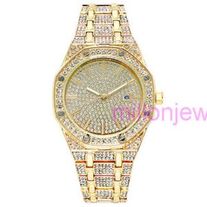 Luxury Mens Watch Women Hip Hop Trendsetter Mc Rap Rap Diamant Full Diamond Octogonal avec Calendar Steel Band Watch