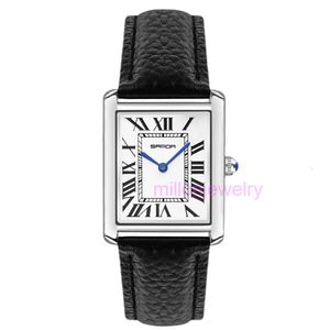 Luxury Mens Watch Femmes Leisure Fashion Butterfly Button Classic Rectangular Tank Womens Le cuir étanche Quartz