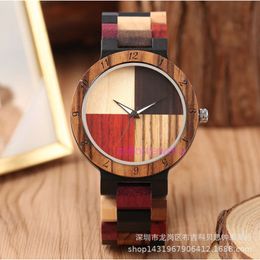 Luxe heren kijken vrouwen houten creatieve kleur digitale vierkleuren digitale splicing face damesliefhebbers mode houten horloge