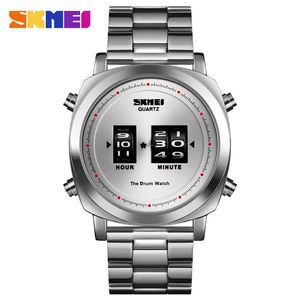 Luxe heren kijkt naar creatieve drum mode kwarts polshorloges waterdicht roestvrijstalen horloge relogio masculino 1531