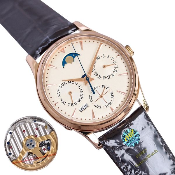 Relojes de lujo para hombre Diseñador Calendario perpetuo Fase lunar Reloj mecánico complejo multifuncional Importación 868 Movimiento automático Relojes de pulsera con correa de cuero