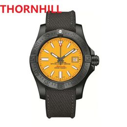 Luxury Mens Yellow Avenger Sewolf Automatic mécanical Motch 48mm Sapphire Robe Wristwatch en acier inoxydable toile horloge en cuir 253v