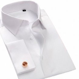 Luxe mercerisé Cott français manchette fesses chemises Lg manches hommes smoking chemise de mariage de haute qualité Dr chemise avec boutons de manchette L5MY #
