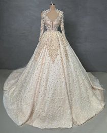 Luxe zeemeermin avondjurken lange mouwen v nek kralen Appliques pailletten 3D kanten parels vloer lengte voortreffelijke prom jurk formele jurk plus size jurns feestjurk