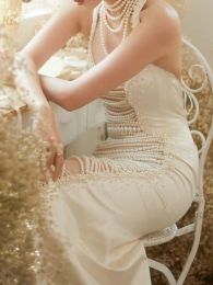 Sirène de luxe Soirée Prom Robe sans manches Perles haut de cou Halter Appliques licènes Sparkly Perfhed Longueur Bridal Bridal Bridal Made BC18820 0511
