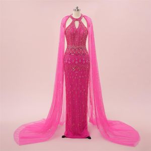Luxe zeemeermin feestjurken zware kralen kraag elegante lange jurk Arabisch EN10006