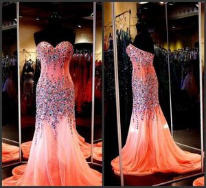 Robe de concours de bal sirène de luxe avec un train de balayage sans manches entièrement manche en cristal en tulle en tulle robes de soirée 6689137