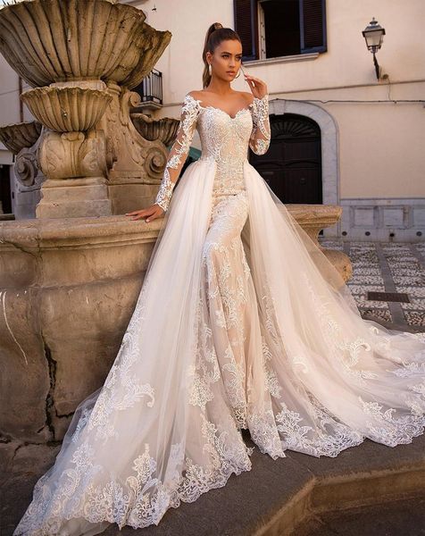 Robe de mariée de sirène de luxe 2024 Élégants robes de mariée de mariage en dentelle élégante Arabe Dubai Vestido de Noiva Appliques de dentelle sexy