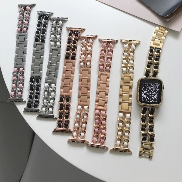 Sangle en cuir en métal de luxe pour Apple Watch Band 49 mm 41 mm 45 mm 38 mm 42 mm 44 mm 40 mm Bracelet pour iwatch ultra 8 7 se 6 5 4 50pcs