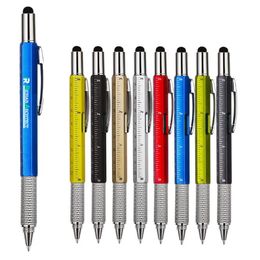 Luxe metalen multi-tool Ballpoint Pen 6 in 1 touchscreen Bal Point Pen met liniaalgradiënt schroevendraaier