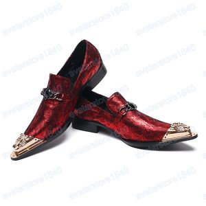Luxe métal bout pointu hommes chaussures de mariage rouge en cuir véritable Homme robe de soirée chaussures Oxford chaussures pour hommes