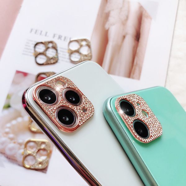 3D Glitter Diamond Bling Rhinestone Protector de lente de cámara para iPhone 11 12 Mini Pro Max