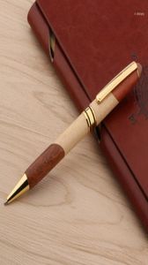 Bolicón de madera de metal de lujo bolígrafo doble juntos tinta dorada