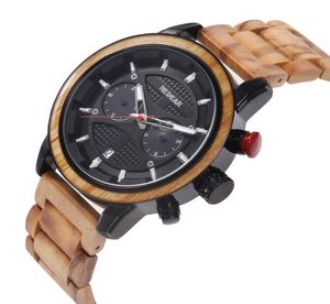 Luxe metalen houten horloge voor mannen chronograaf multifunctionele kalenderdatum heren houten metalen band band man mannelijke polshorloge quartz 1006732