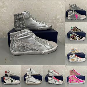 Luxe Mid Slide Star Casual Shoes Classic Gletter Luipard Snake Do-oude Dirty Designer Man Women Lederen Stud Sneakers Francy
