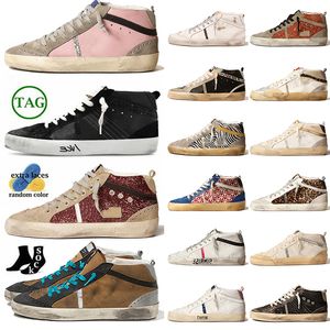 Luxe Mid Star Designer Casual Chaussures Femmes Hommes Bas Top OG Fait Main En Cuir Daim Italie Marque Argent Vintage Plateforme Glitter Baskets Or Goujons Rose Zèbre