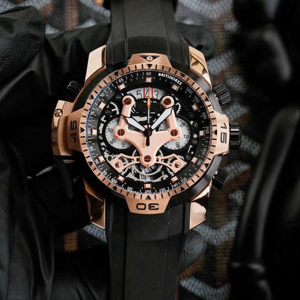 Milles de lujo Reloj de esfera grande Personalidad casual de los hombres Ahueca hacia fuera el cinturón transparente Tatuaje de volante totalmente automático Reloj de cuarzo Baron ayw