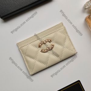 Luxe Mini 19 Caviar Designer Portefeuilles Kaarthouder Glanzend Parelachtig Generfd Kalfsleer Gewatteerd Klassiek Kaartpakket Goud Vlees Hardware Purs282v