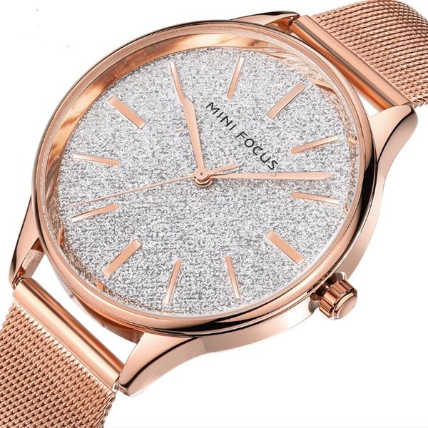 Luxe MINI FOCUS Marque Cadran Brillant Montre Femme Japon Mouvement À Quartz En Acier Inoxydable Bande De Maille 0044L Dames Montres Porter Resistan172B