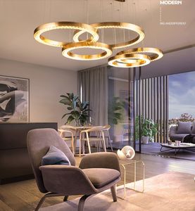 Lustre de plafond moderne de luxe pour salon lampe en cristal à bague en or brossé grande décoration de la maison luminaires en cristal