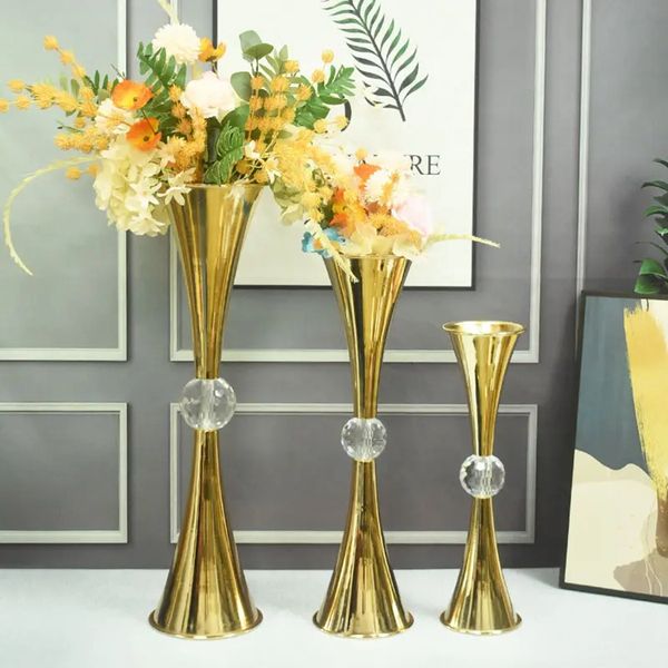 Luxury moderno gran florero de metal jarrón de hierro dorado jarrón de flores de la mesa de boda decoración 982