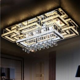 Luxe Moderne LED Kristallen Plafondlamp Vierkante Plafondlamp K9 Kristallen Plafond Kroonluchters voor Woonkamer Slaapkamer Restaurant Ligh245Q