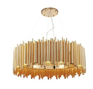 Luxe moderne LED -lampen Kroonluchter Gold Getel Full Tube Suspension Hanglamp Roestvrij staalhangende verlichtingsarmaturen