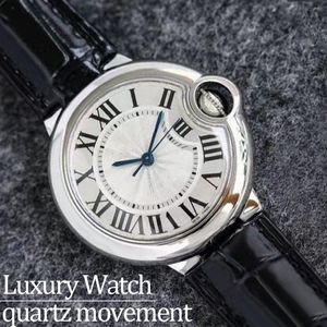 Luxe moderne mannen Watch Watches Designer Watch 33 36 42 mm roestvrij staal of lederen horlogstrap kwarts beweging vouwde gesp ballon blauwe polshorloges