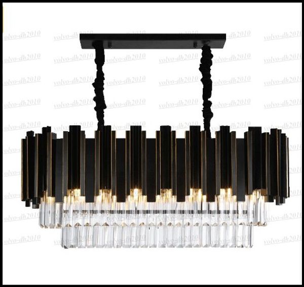 Luxe Moderne Rectangle Lustre En Cristal Noir Salle À Manger Suspendus AC110-240V Luminaires LED Lustres De Cristal LLFA