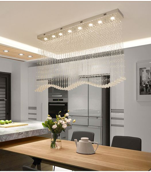 Lustre en cristal de vague moderne de luxe allumant la lampe de plafond de goutte de pluie pour la salle à manger L39.4 * W7.9 * H39.4 pouces